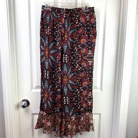 BCBG Ruffle Hem Culotte Pants Floral Boho Hippie XS - Picture 3 of 10
